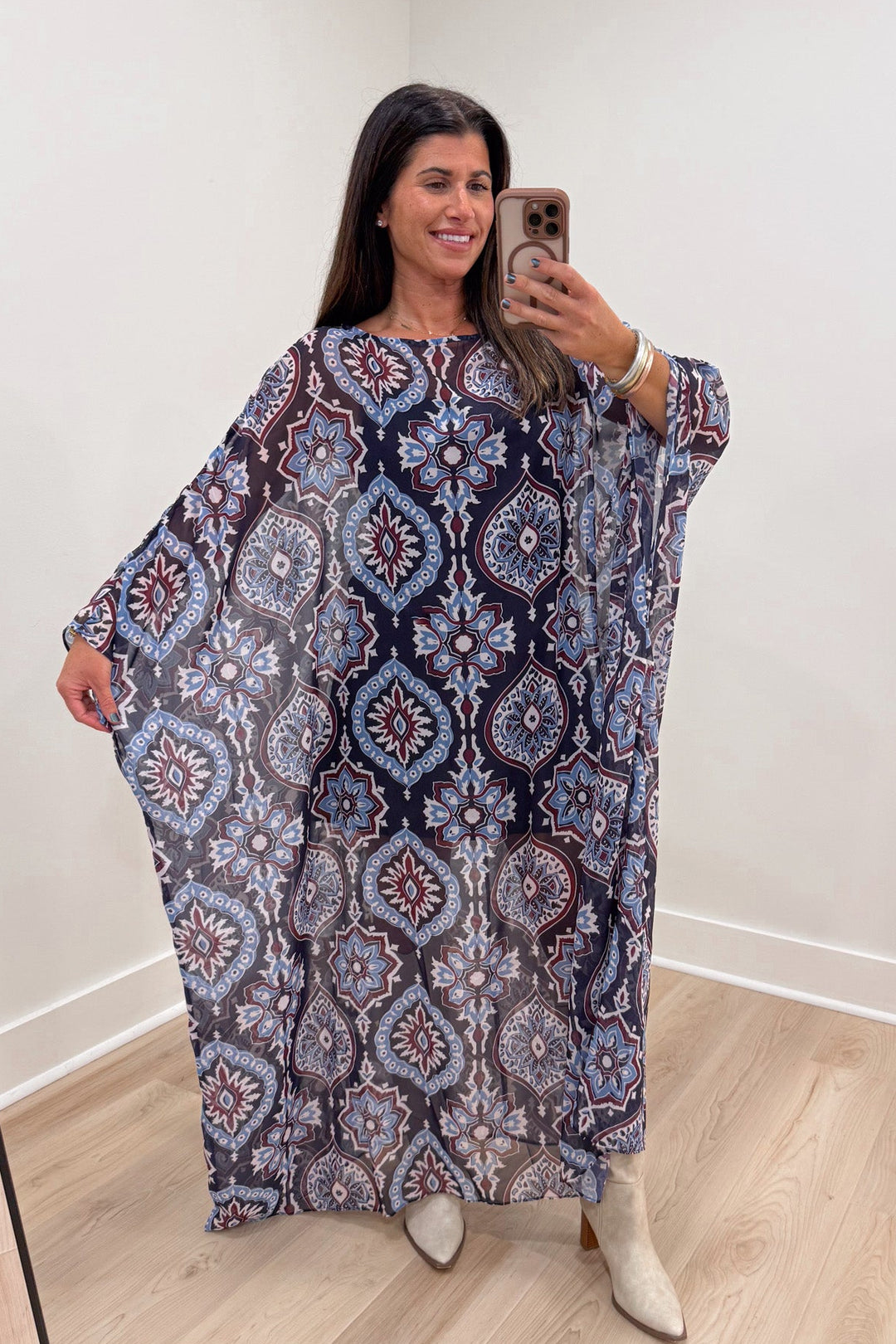 tcec navy medallion caftan maxi dress oversized