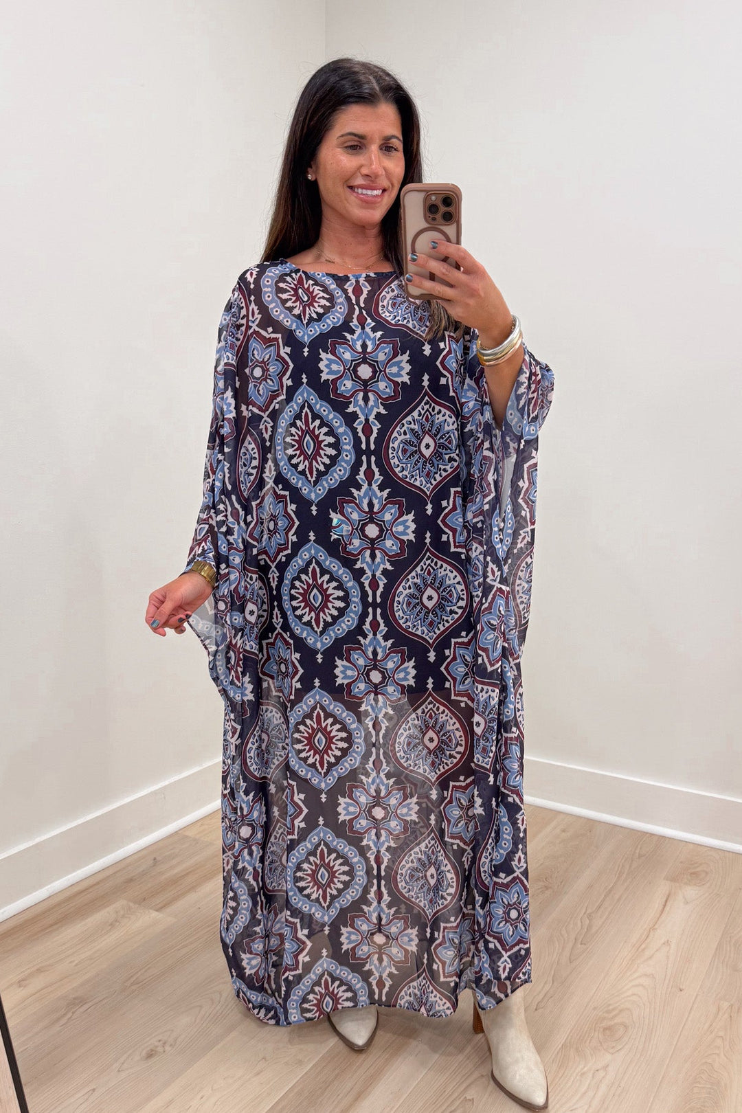 tcec navy medallion caftan maxi dress