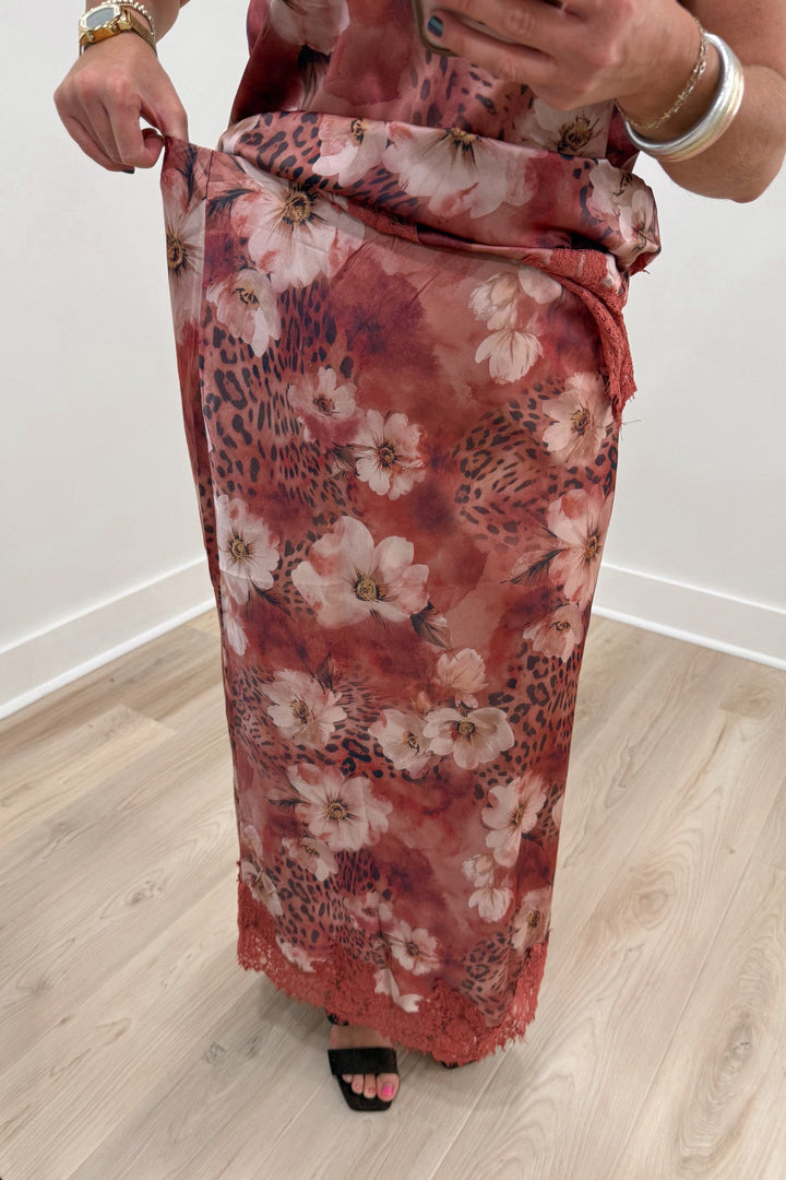 tcec satin lace leopard print skirt upclose