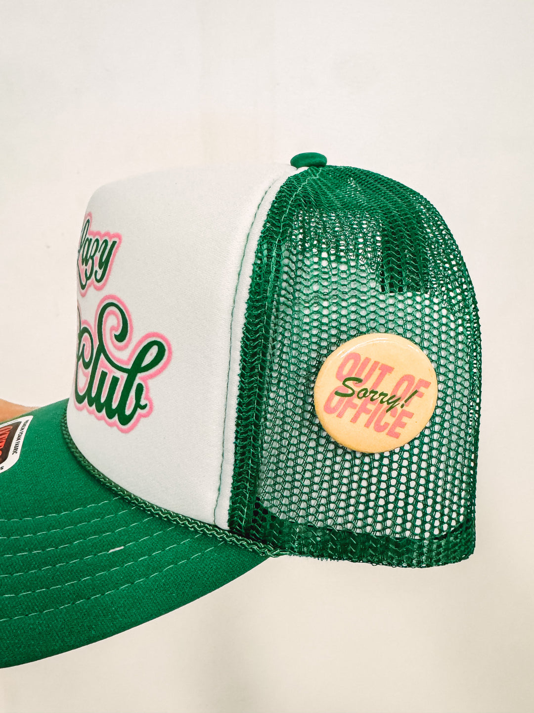 the lazy lake club green mesh trucker hat
