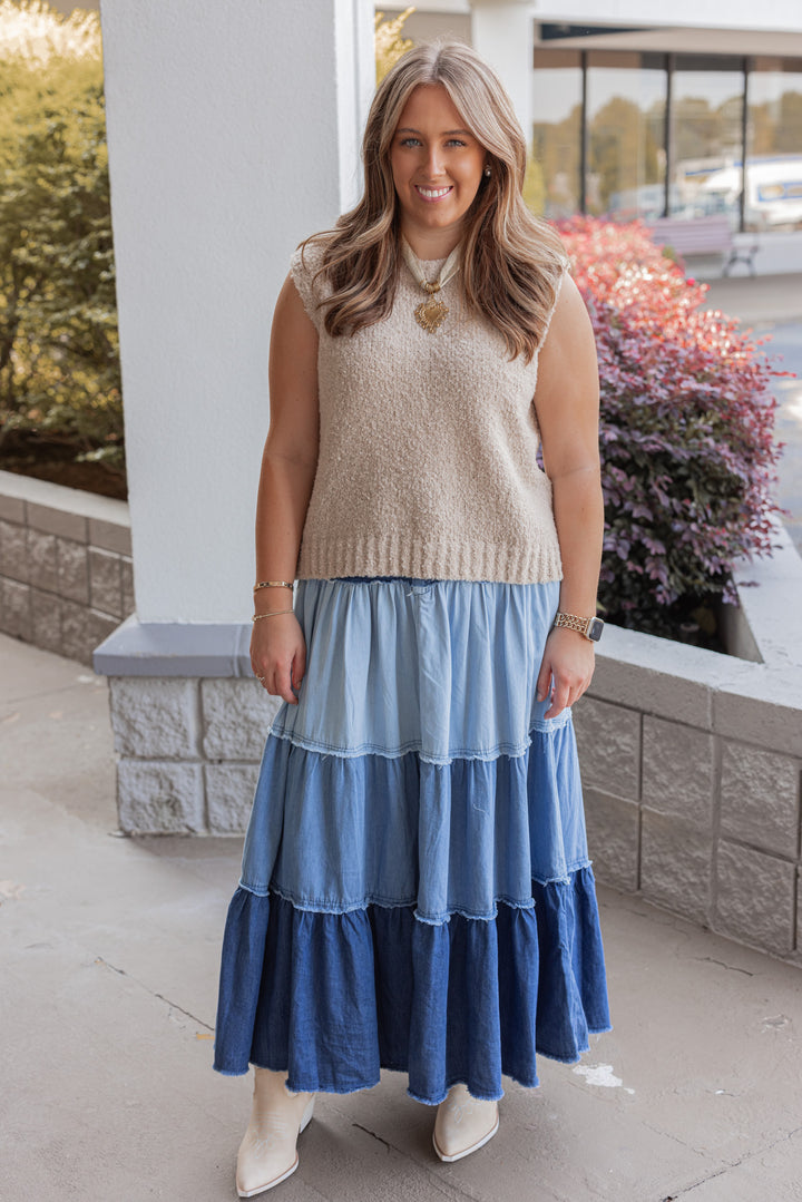 Women's boucle knit sleeveless sweater in natural by Wishlist, perfect for fall