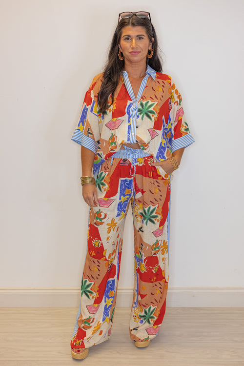 tropical resort printed wide leg palazzo pant