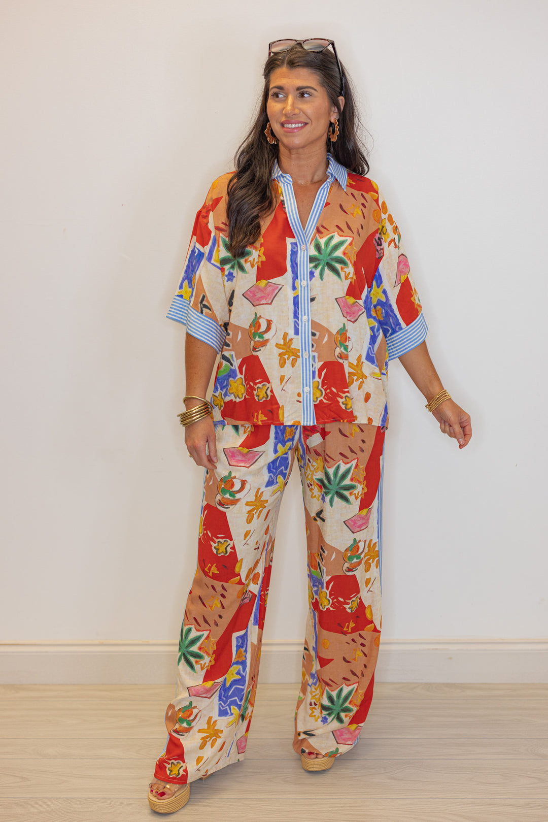 tropical resort printed wide leg palazzo pant