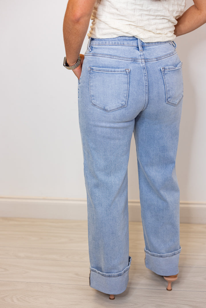 Risen denim tummy control cuffed jeans