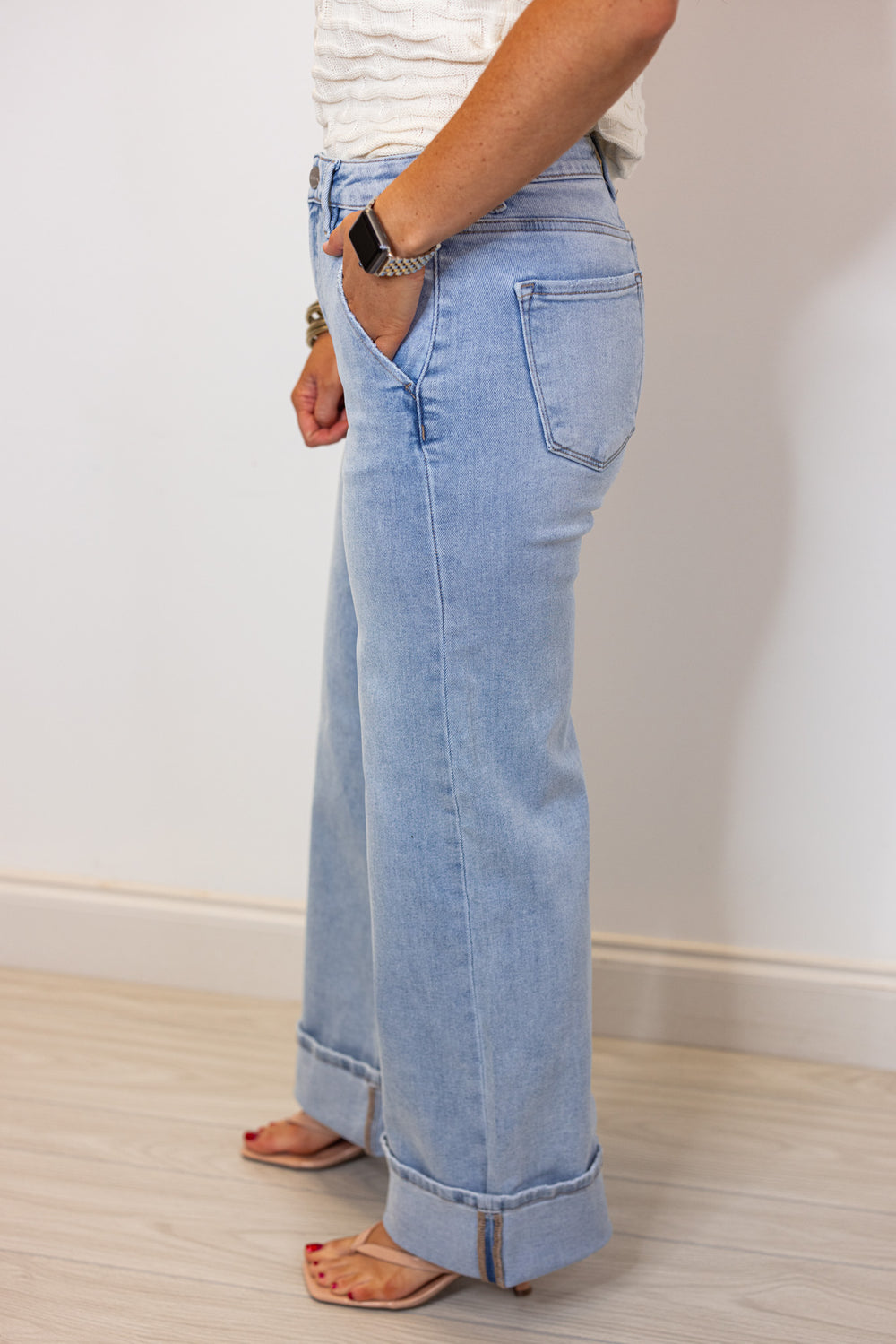 Risen denim tummy control cuffed jeans