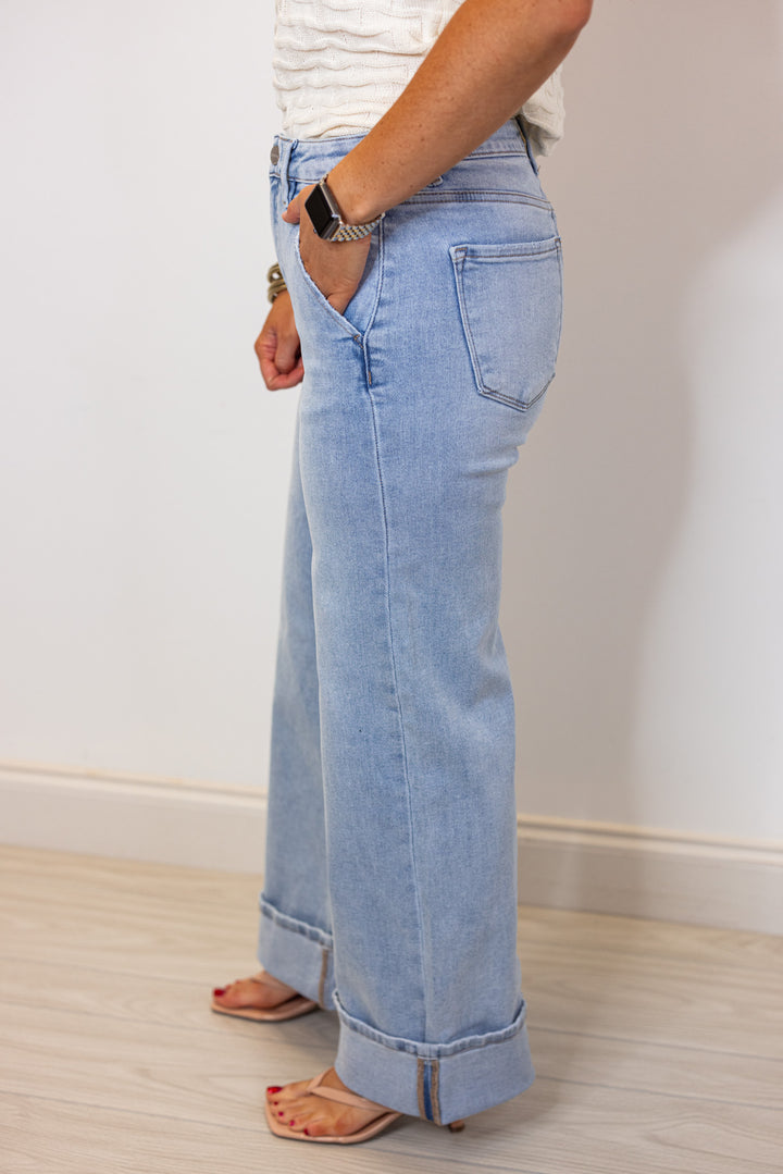 Risen denim tummy control cuffed jeans