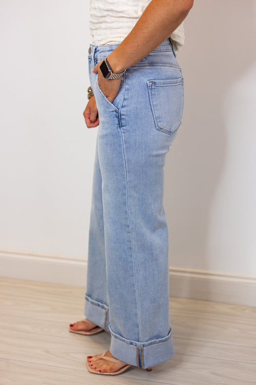 Risen denim tummy control cuffed jeans