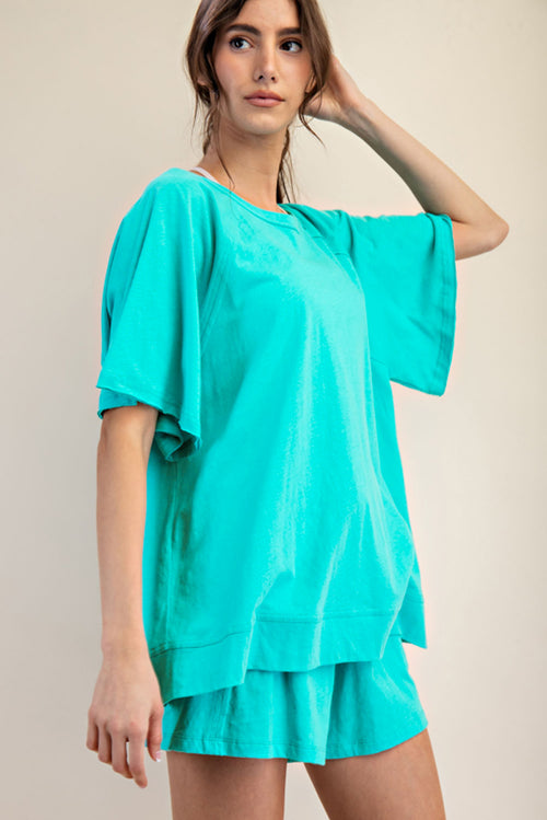 turquoise cotton slub comfy matching set
