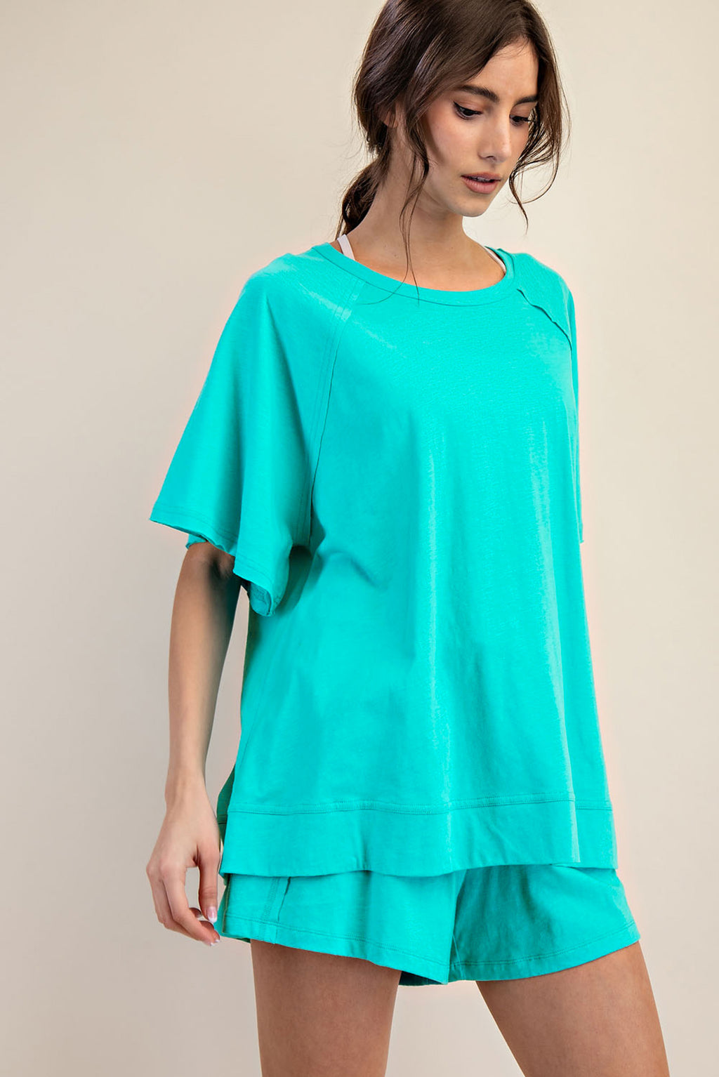 turquoise cotton slub comfy matching set
