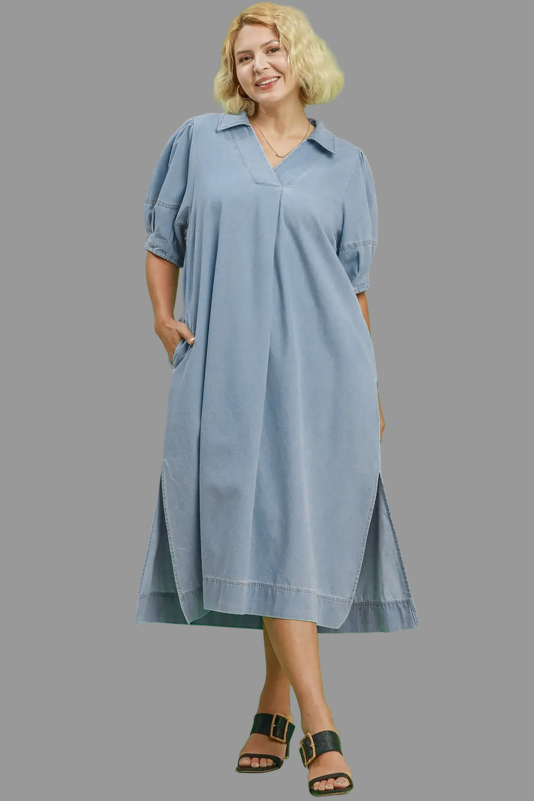 umgee plus size denim midi dress