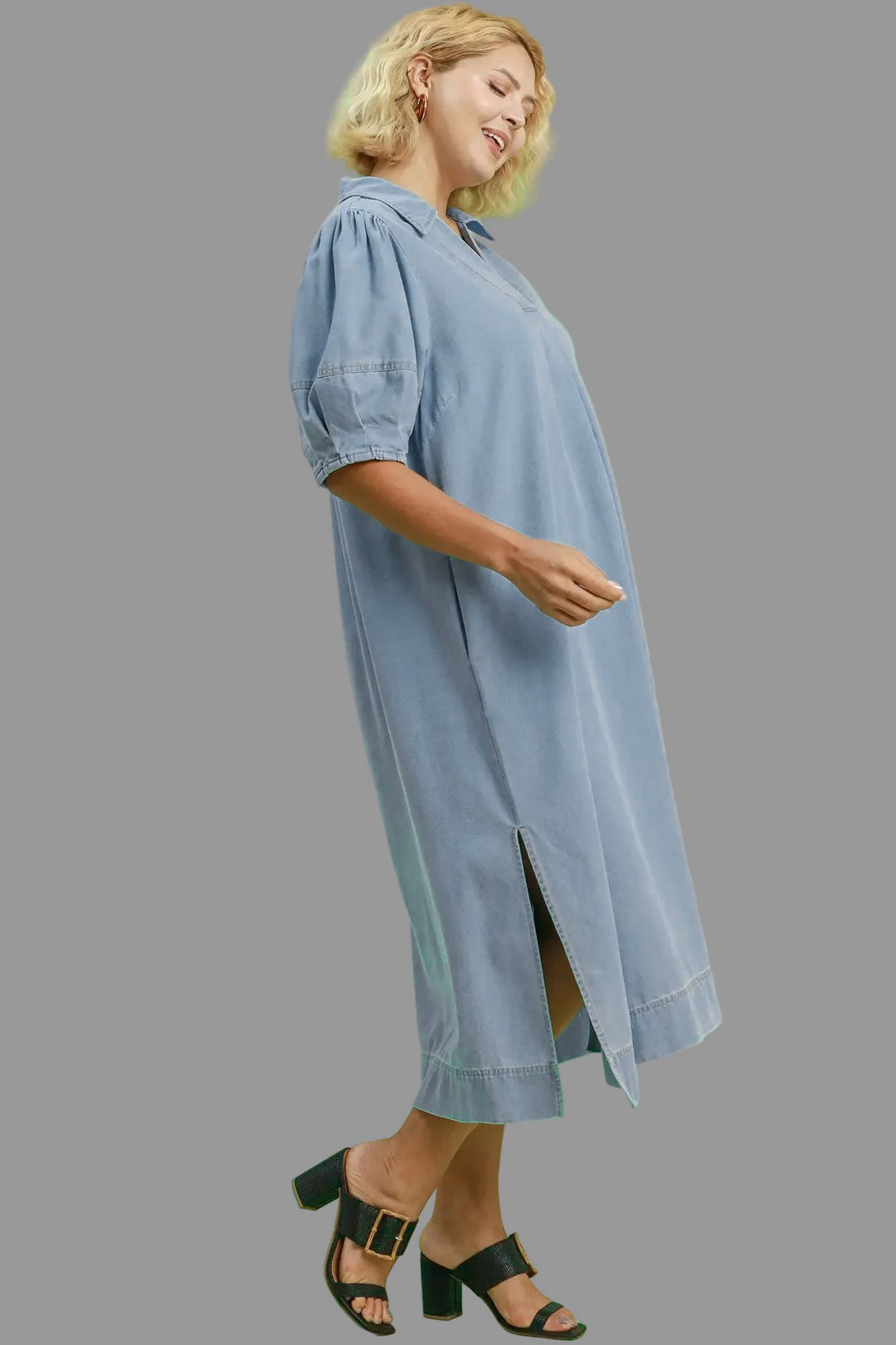 umgee plus size blue denim midi dress