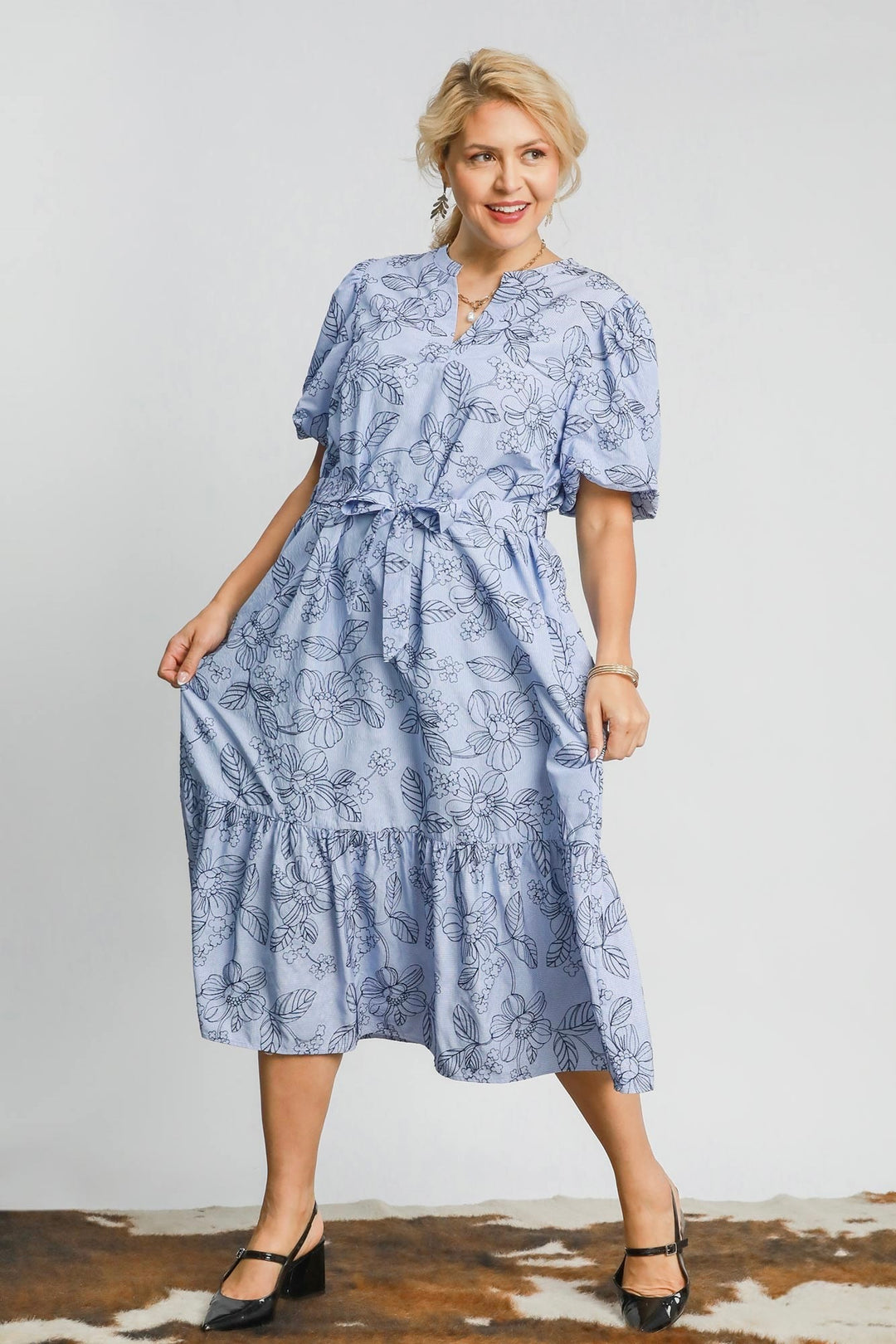 blue floral plus size midi maxi dress