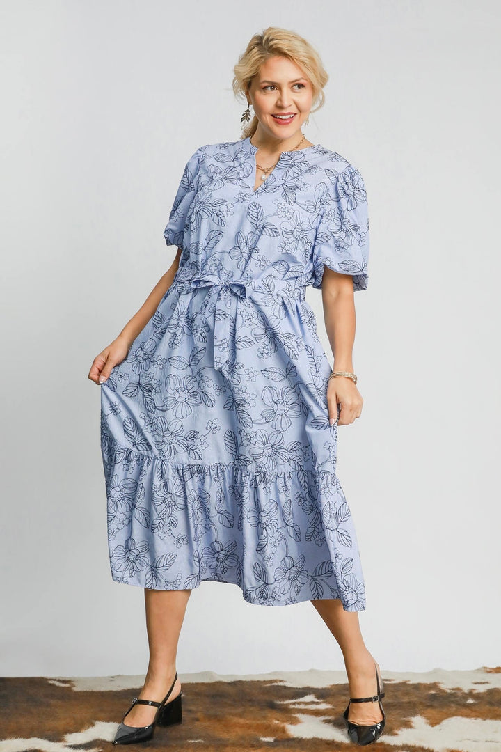blue floral plus size midi maxi dress