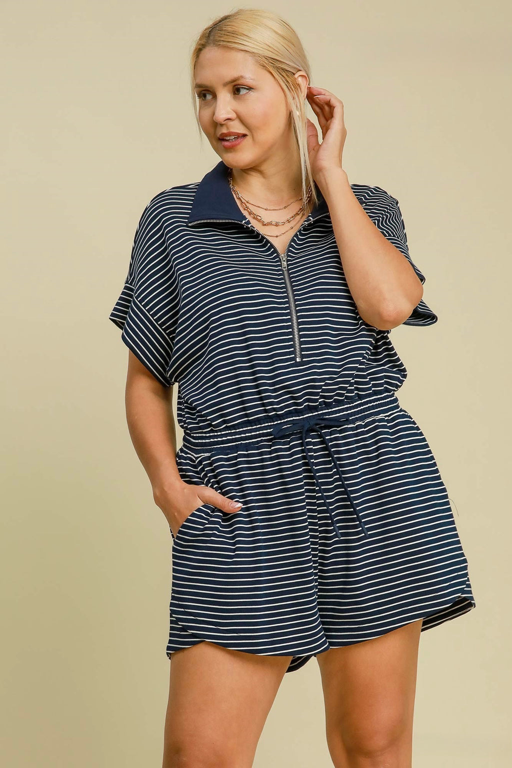umgee plus size navy stripe romper