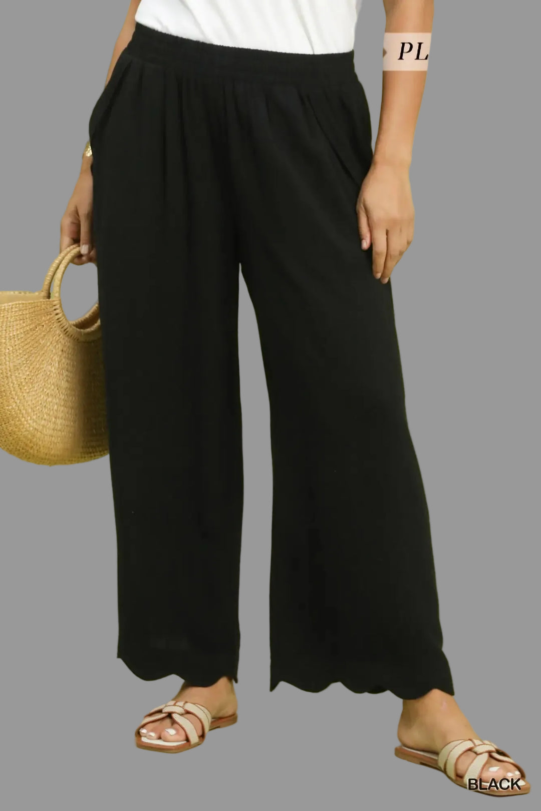 umgee plus size scalloped latte pants outfit