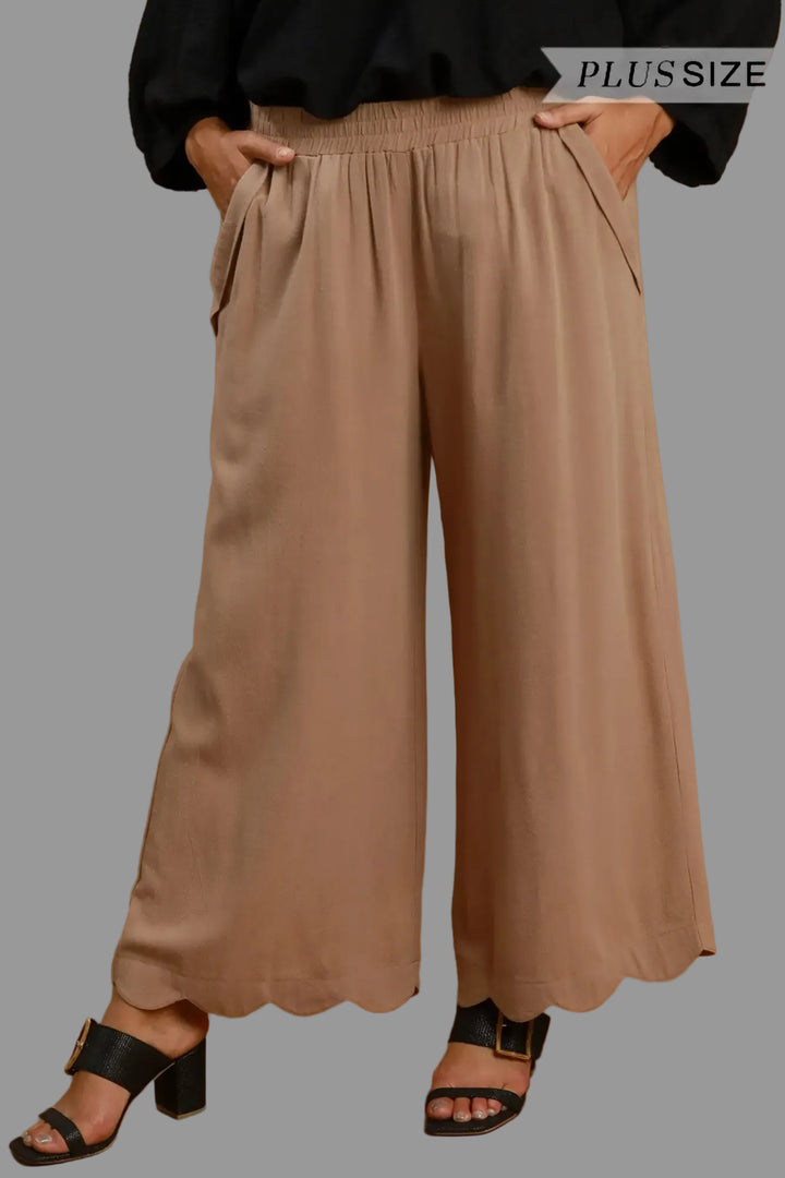 umgee plus size scalloped matching latte pants set