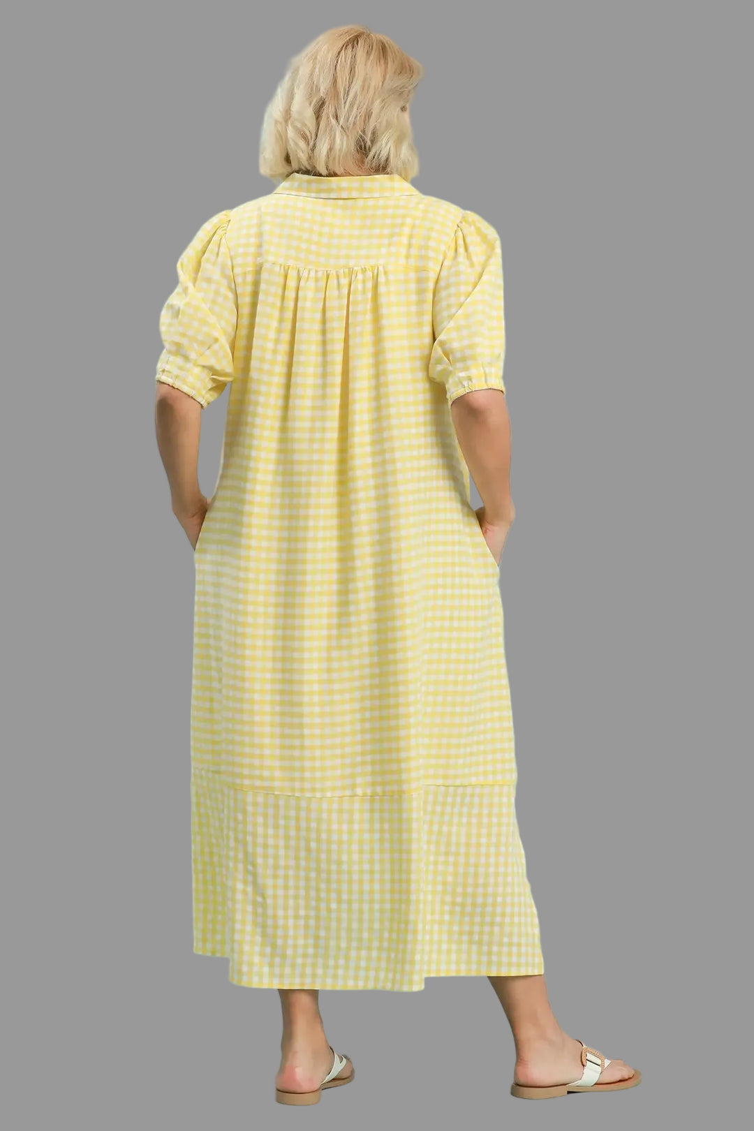 umgee plus size yellow gingham midi dress