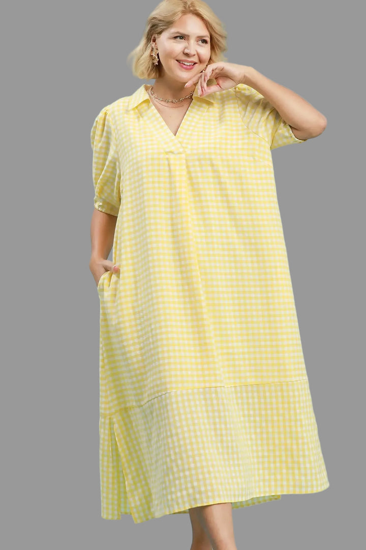 umgee plus size yellow gingham dress