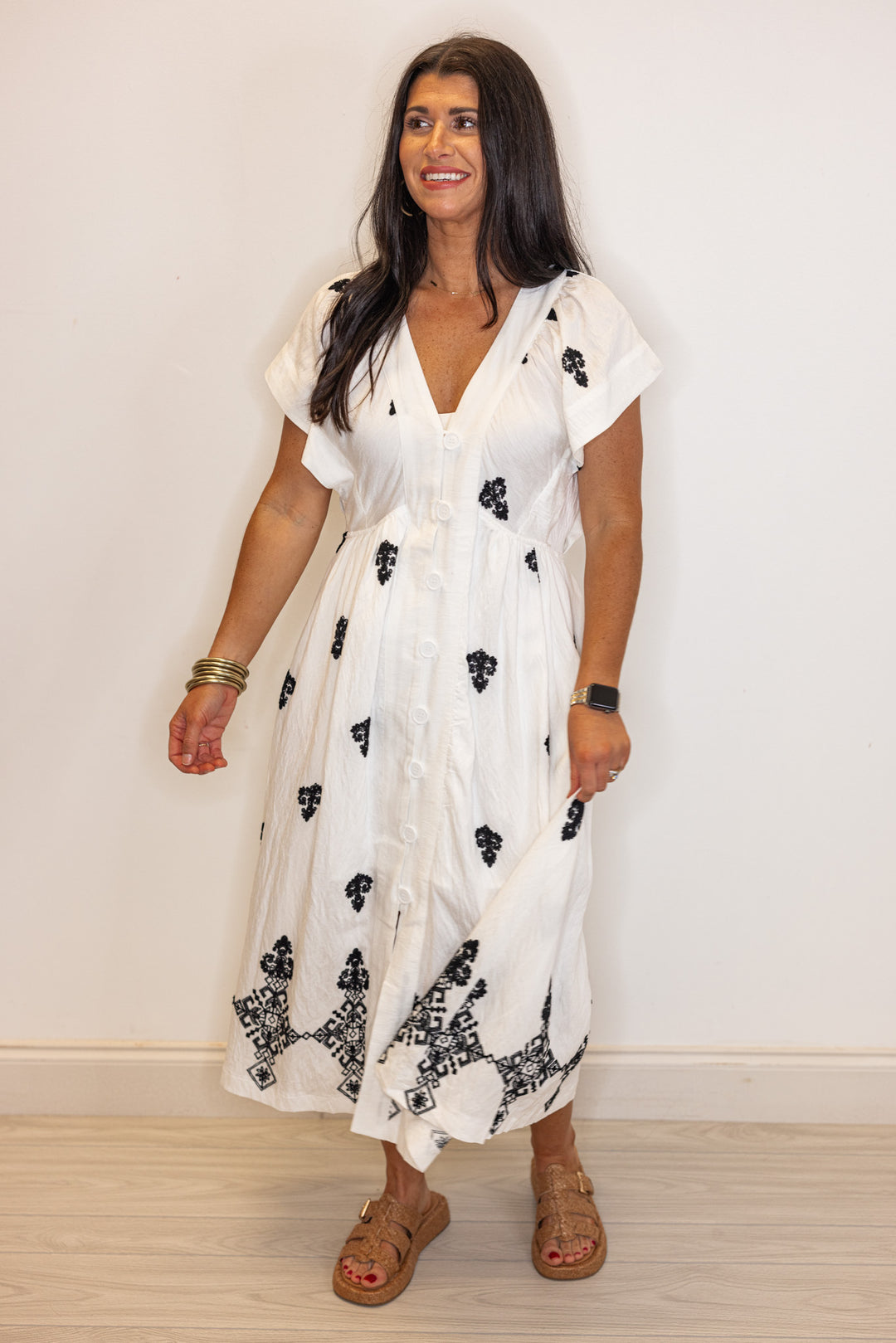 Umgee white black aztec print resort beach midi dress