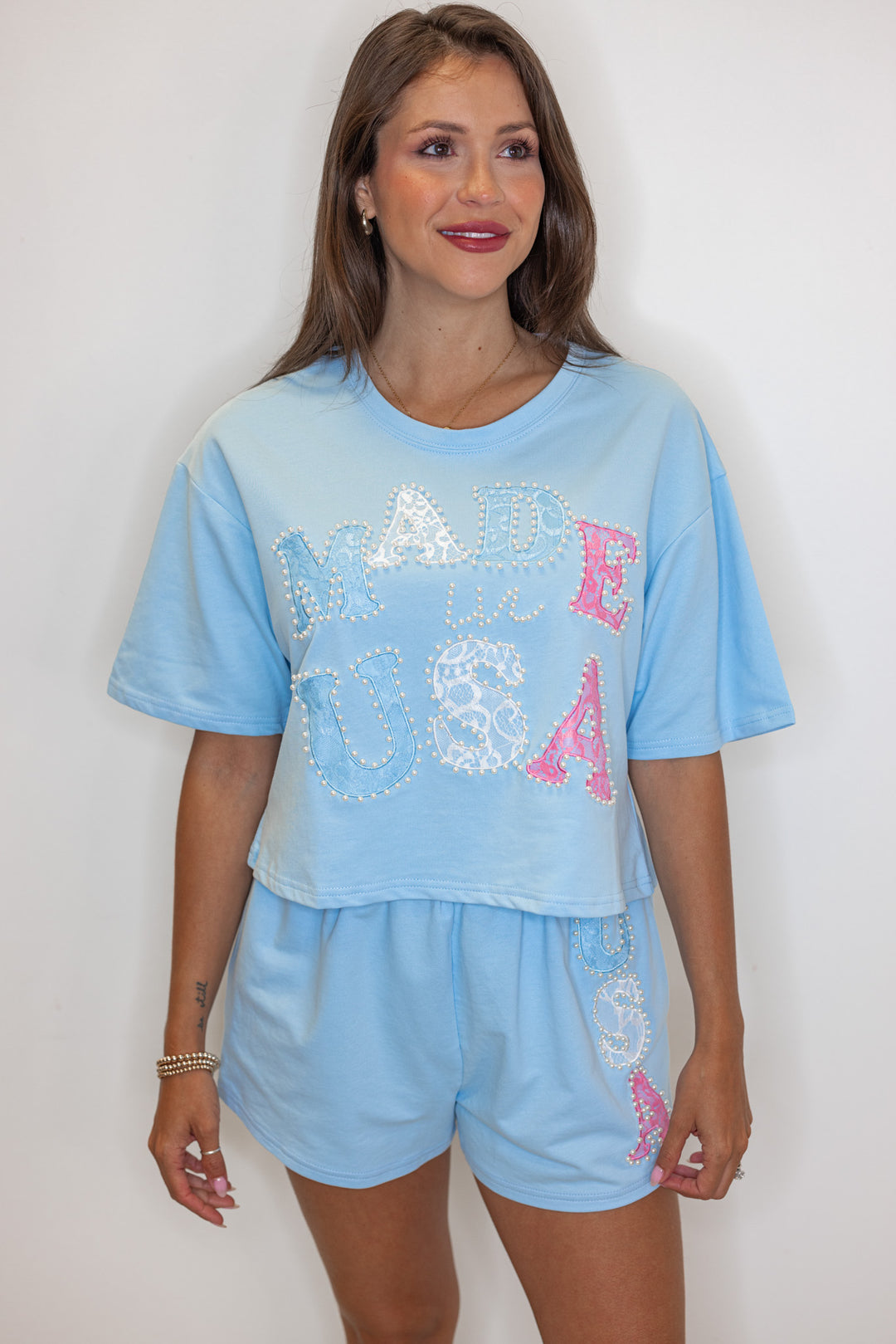 blue cotton usa pearl lounge shorts