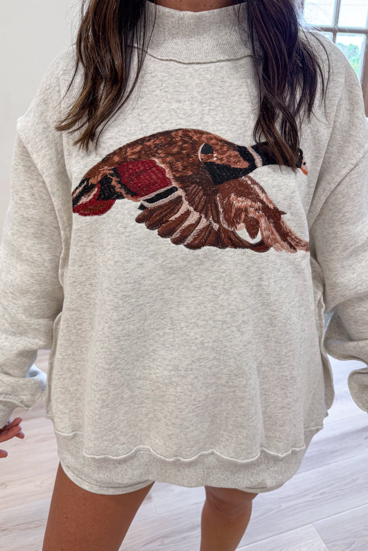 Viral Mallard duck embroidered oversized mock neck pullover