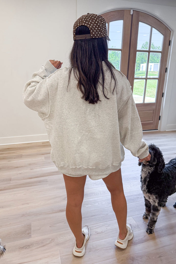 Viral Mallard duck embroidered on oversized mock neck pullover back