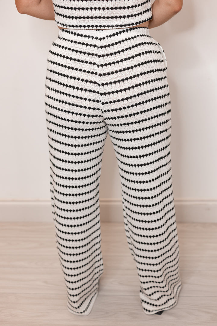 black white stripe knit pants matching set
