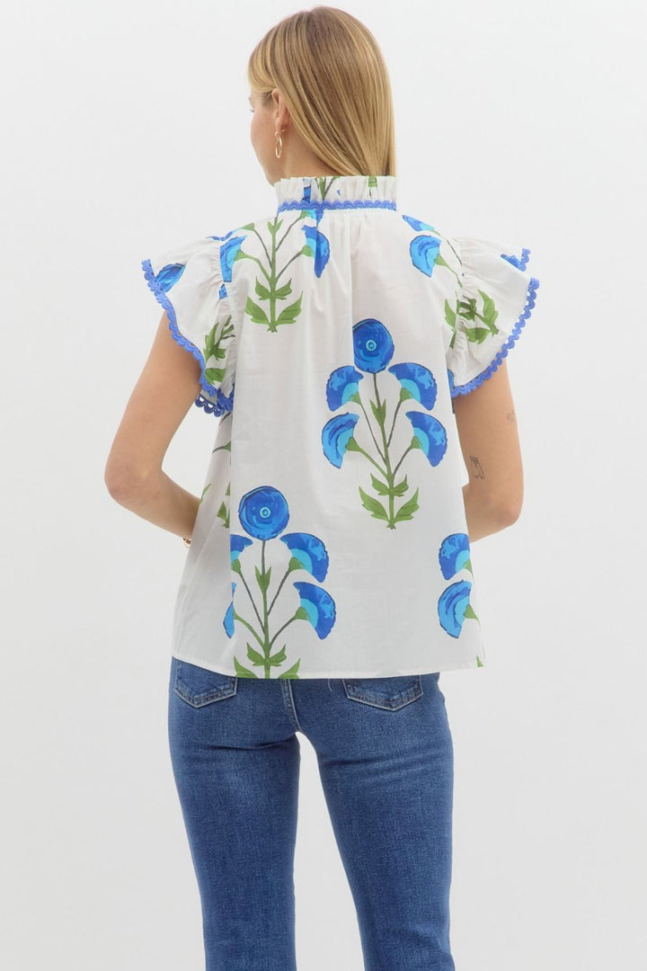 Blue And White Floral Top