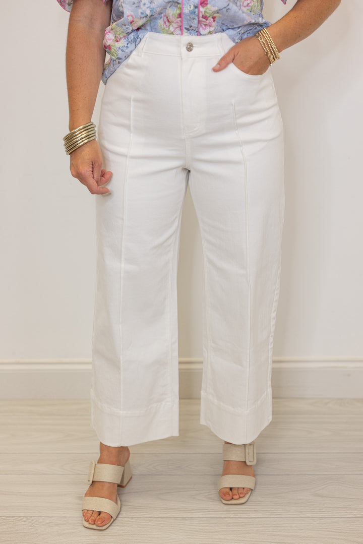 white wide leg denim pants