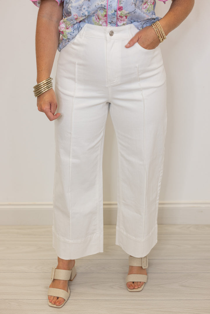 white wide leg denim pants