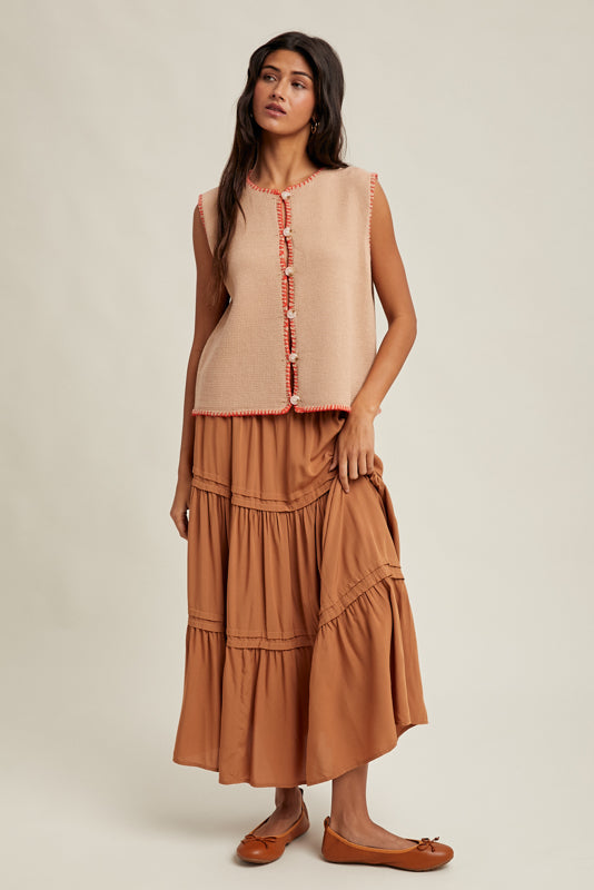 wishlist brand caramel smocked waistband flowy midi skirt full