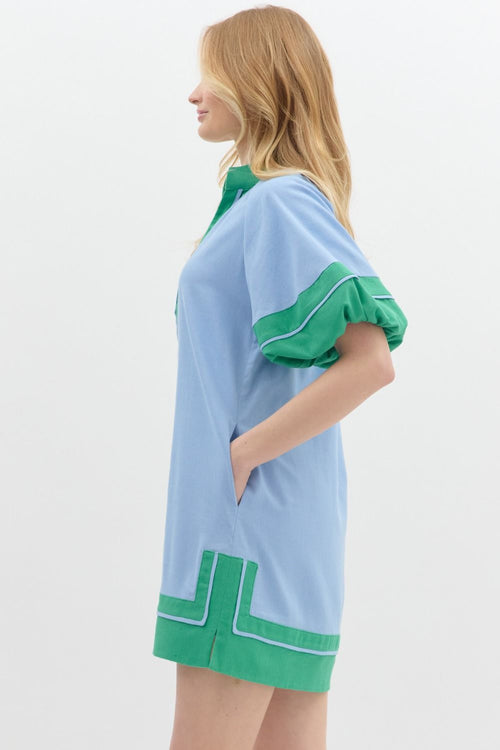 women's blue and green dress