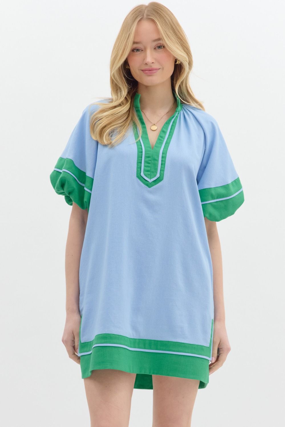 women's blue and green dress
