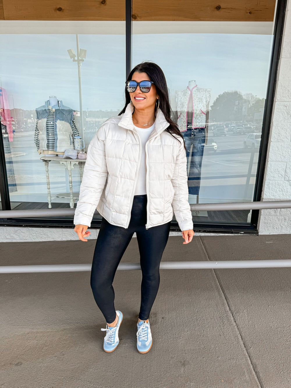 beige lightweight quilted puffer jacket