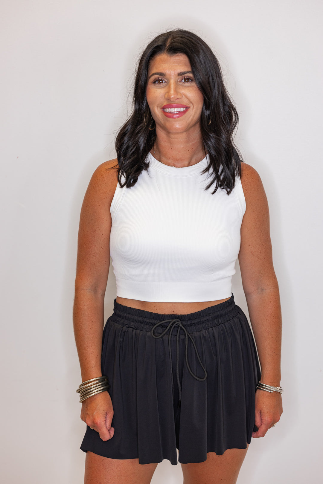white ribbed cropped activewear tank