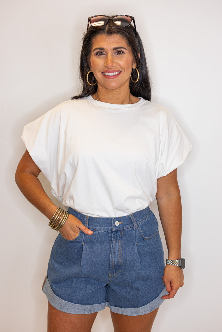 entro cuffed hem denim shorts
